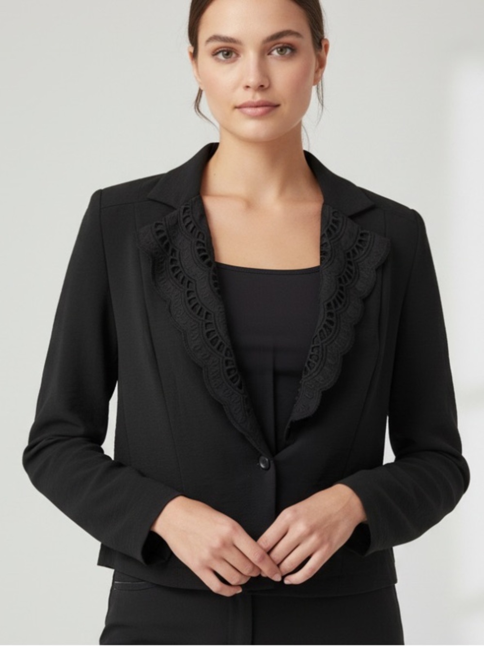 Woman’s blazer, Fair Haven black cropped button black blazer size medium